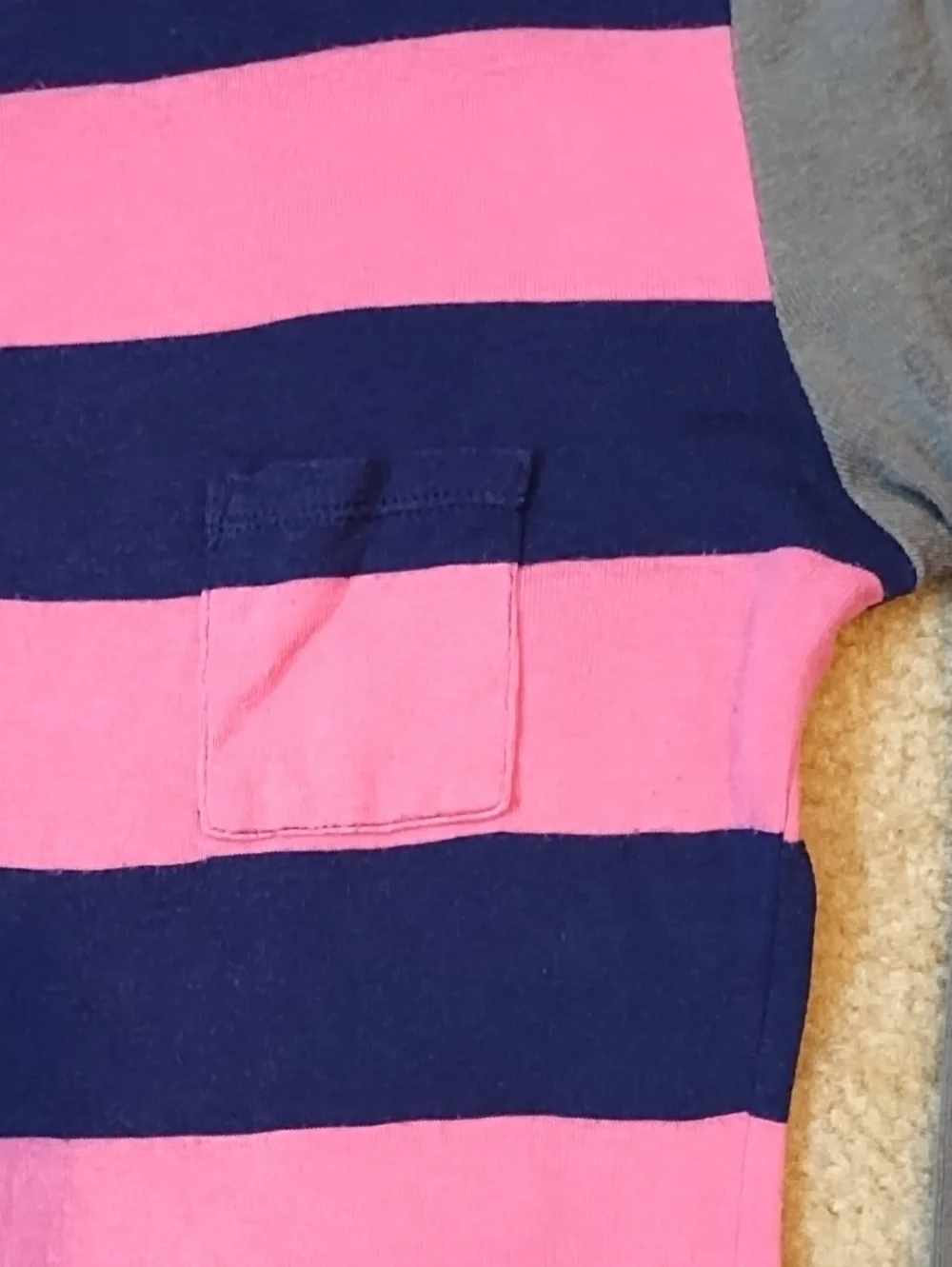 Express Pink & Navy Wide-Stripe Knit Top Zipper Gray Sleeves Women's Size XS